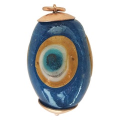 14kt Yellow Gold Evil Eye Charm Pendant, Glass