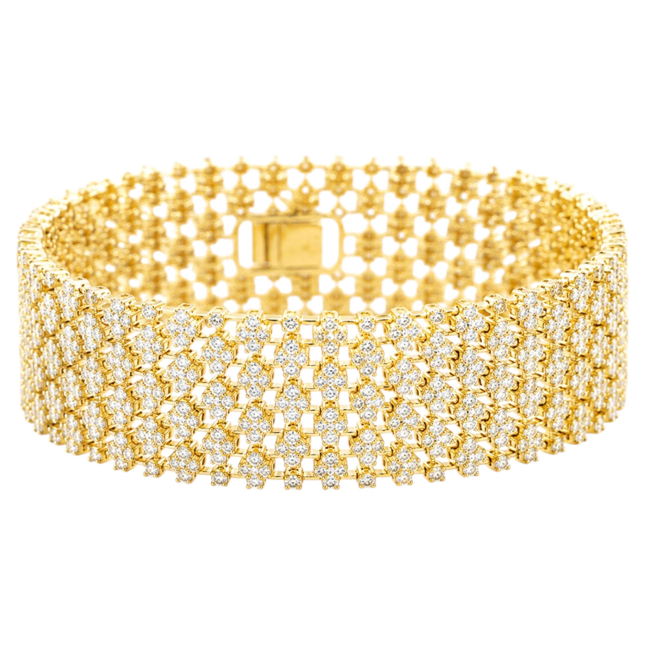 14KT Yellow Gold Exquisite Floral Link Diamond 8.42 Cts Wide Cuff Bracelet
