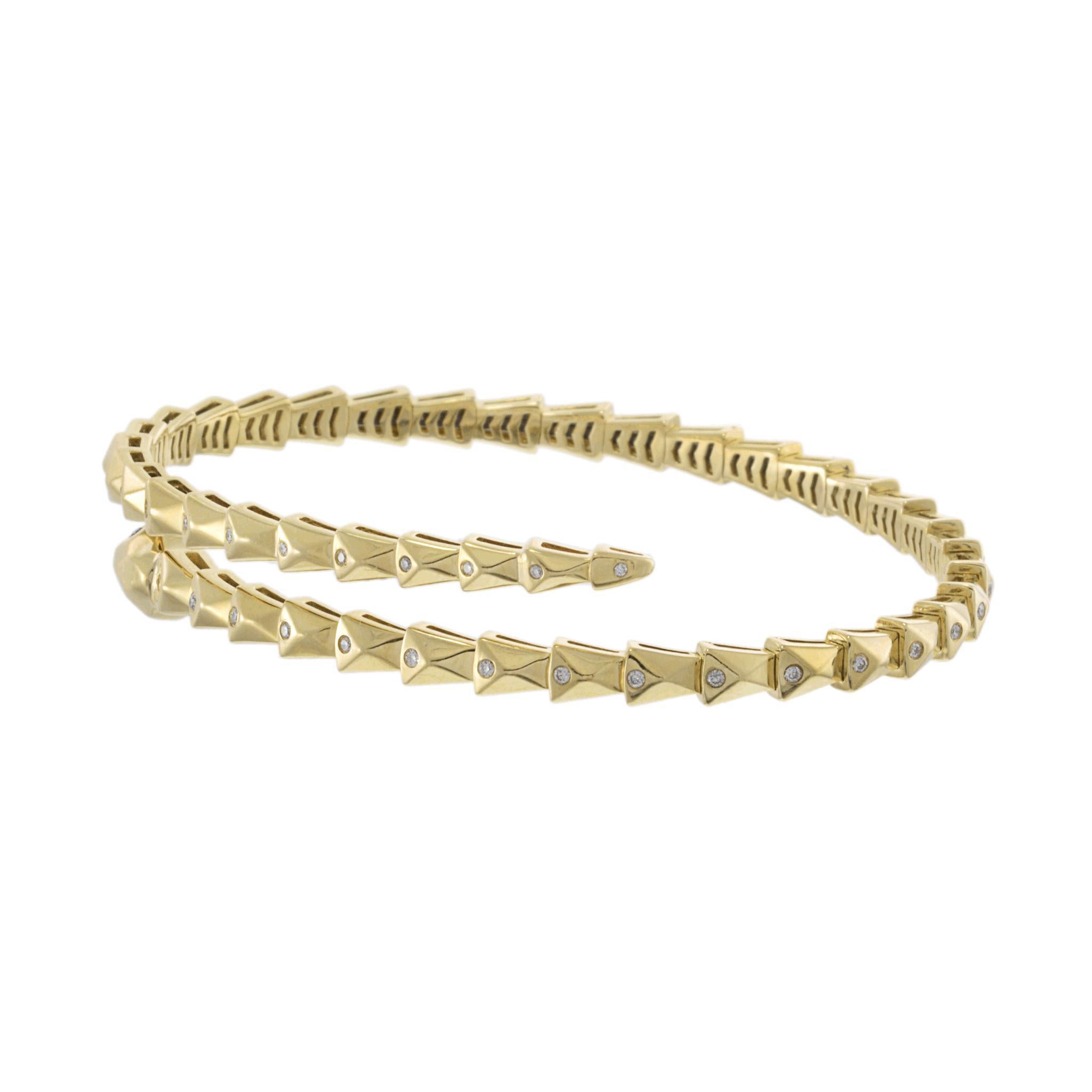 14KT Yellow Gold Flex Diamond Snake Wrap Bracelet In New Condition For Sale In New York, NY