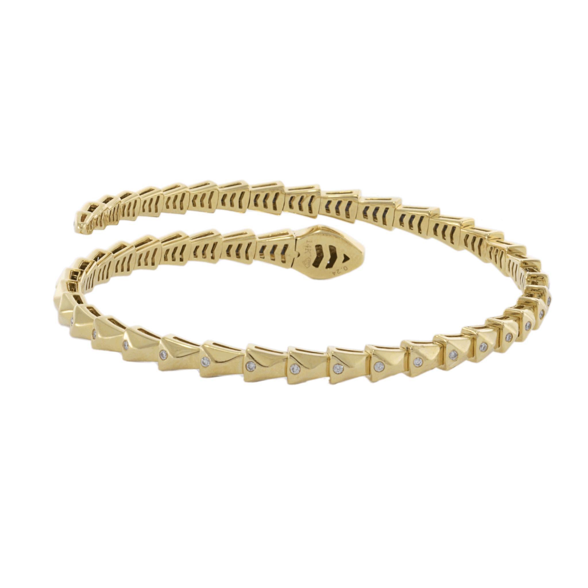 Women's 14KT Yellow Gold Flex Diamond Snake Wrap Bracelet For Sale