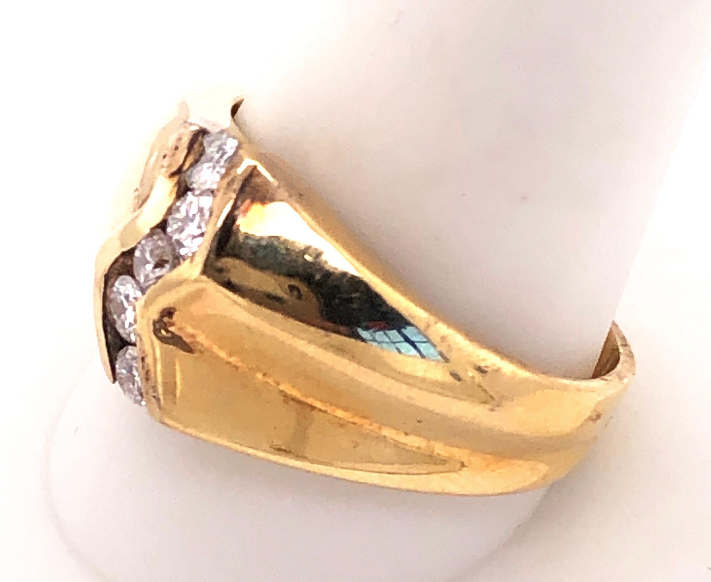 Women's or Men's 14 Karat Yellow Gold Freeform Ring with 5 Diamonds For Sale