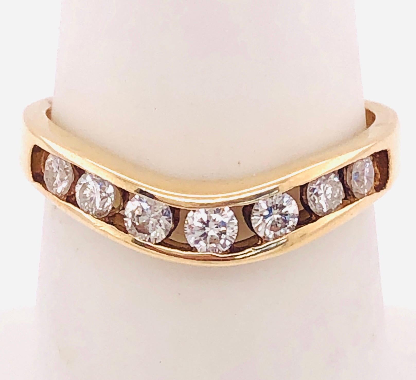 14 Karat Yellow Gold Freestyle Ring Bridal Wedding Band 7 Diamonds 0.50 TDW For Sale 3