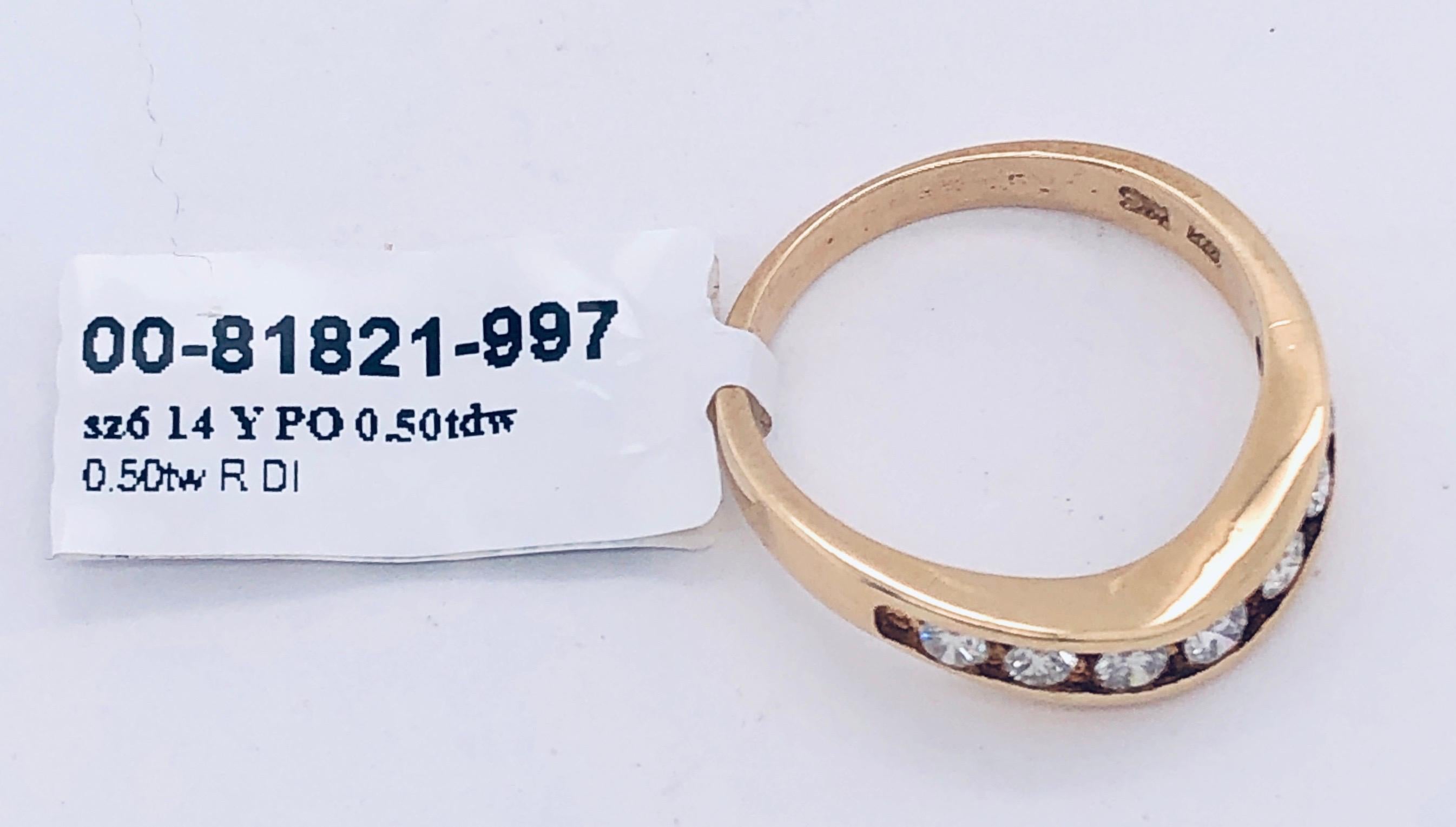 14 Karat Yellow Gold Freestyle Ring Bridal Wedding Band 7 Diamonds 0.50 TDW For Sale 6