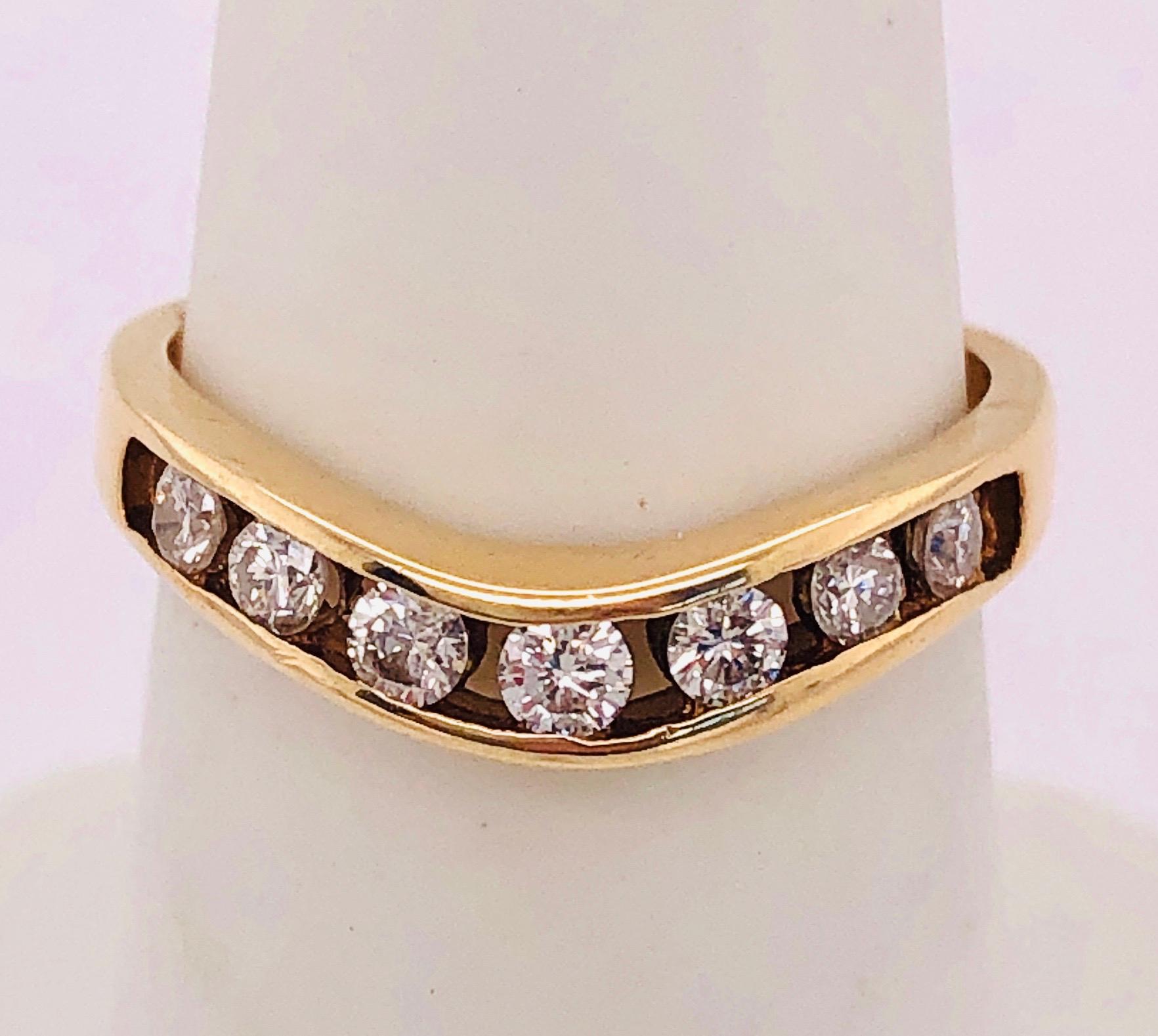 Modern 14 Karat Yellow Gold Freestyle Ring Bridal Wedding Band 7 Diamonds 0.50 TDW For Sale