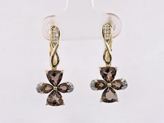 14KT Yellow Gold Garnet and Diamond Flower Drop Earrings