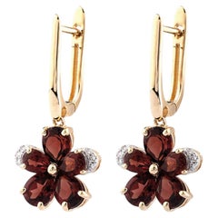 14KT Yellow Gold Garnet and Diamond Flower Drop Earrings