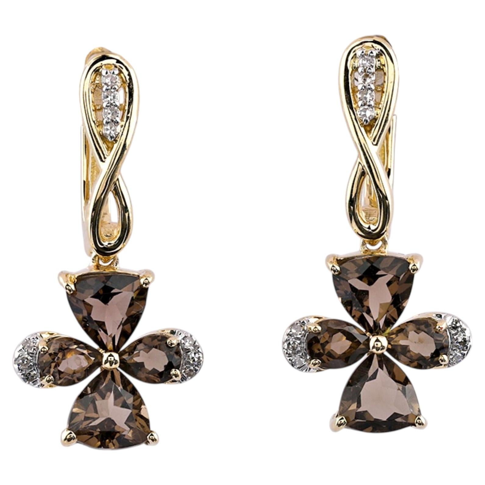 14KT Yellow Gold Garnet and Diamond Flower Drop Earrings