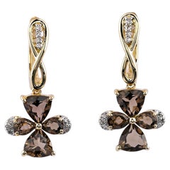 14KT Yellow Gold Garnet and Diamond Flower Drop Earrings