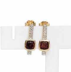 14kt Yellow Gold Garnet Diamond Earrings, Friction Posts, Stamped, .12cttw, 3 gr