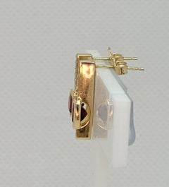 14kt Yellow Gold Garnet Diamond Earrings, Friction Posts, Stamped, .12cttw, 3 gr