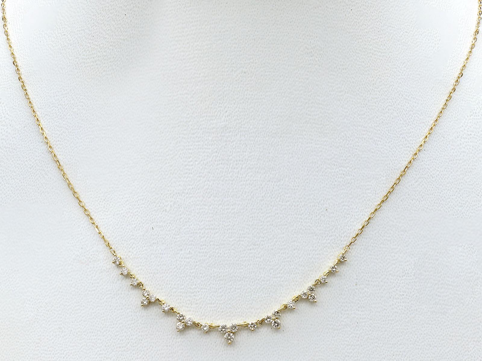 Contemporaneo Collana a barre curve con diamanti graduati in oro giallo 14KT in vendita