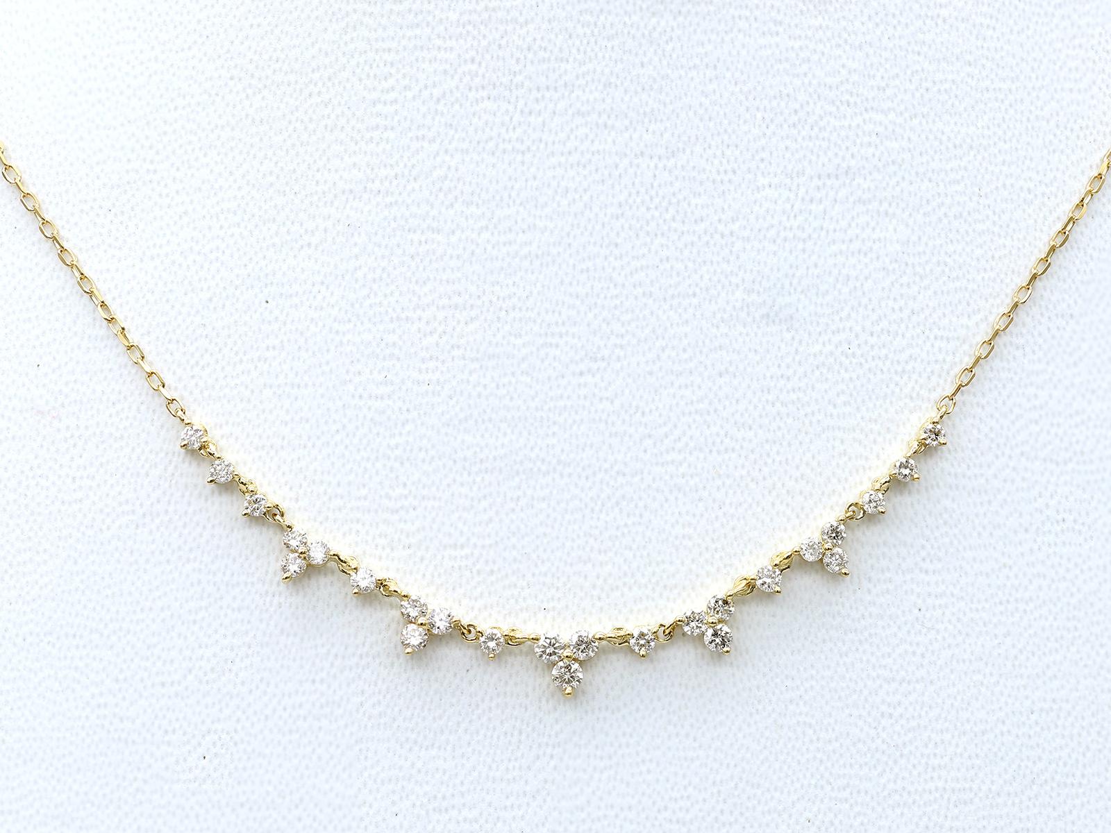 Taglio brillante Collana a barre curve con diamanti graduati in oro giallo 14KT in vendita