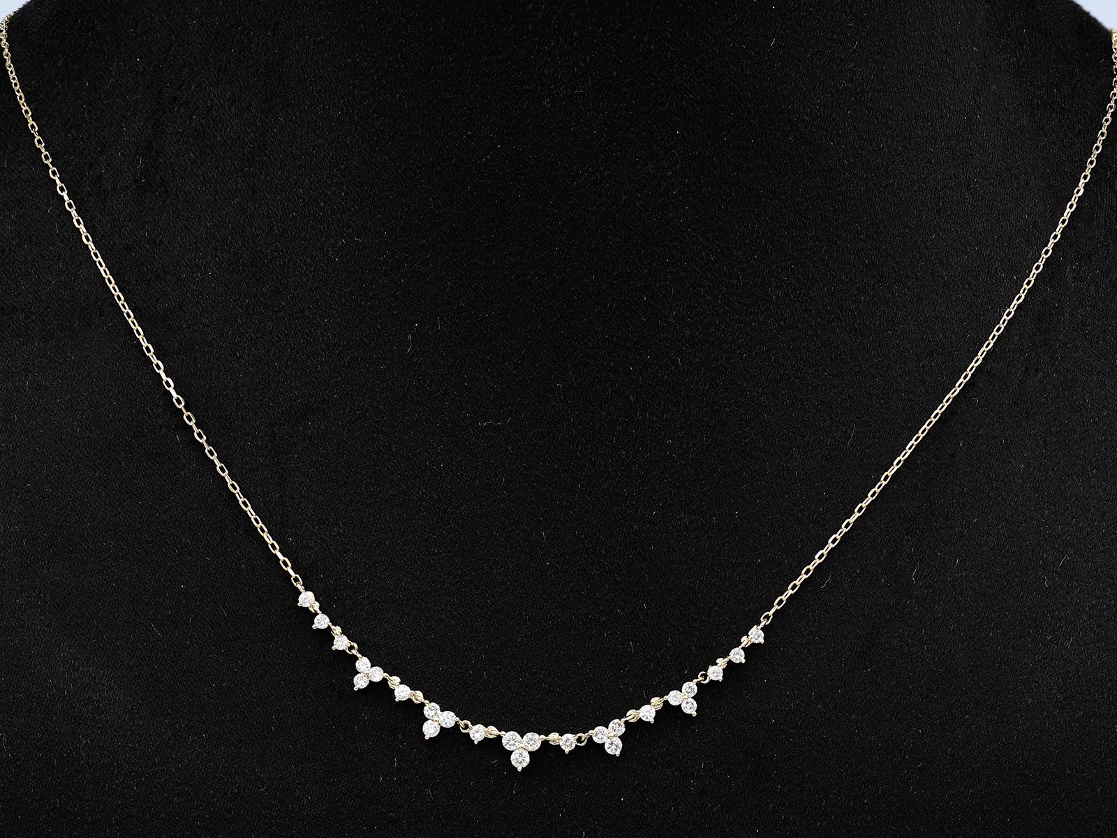 Donna Collana a barre curve con diamanti graduati in oro giallo 14KT in vendita