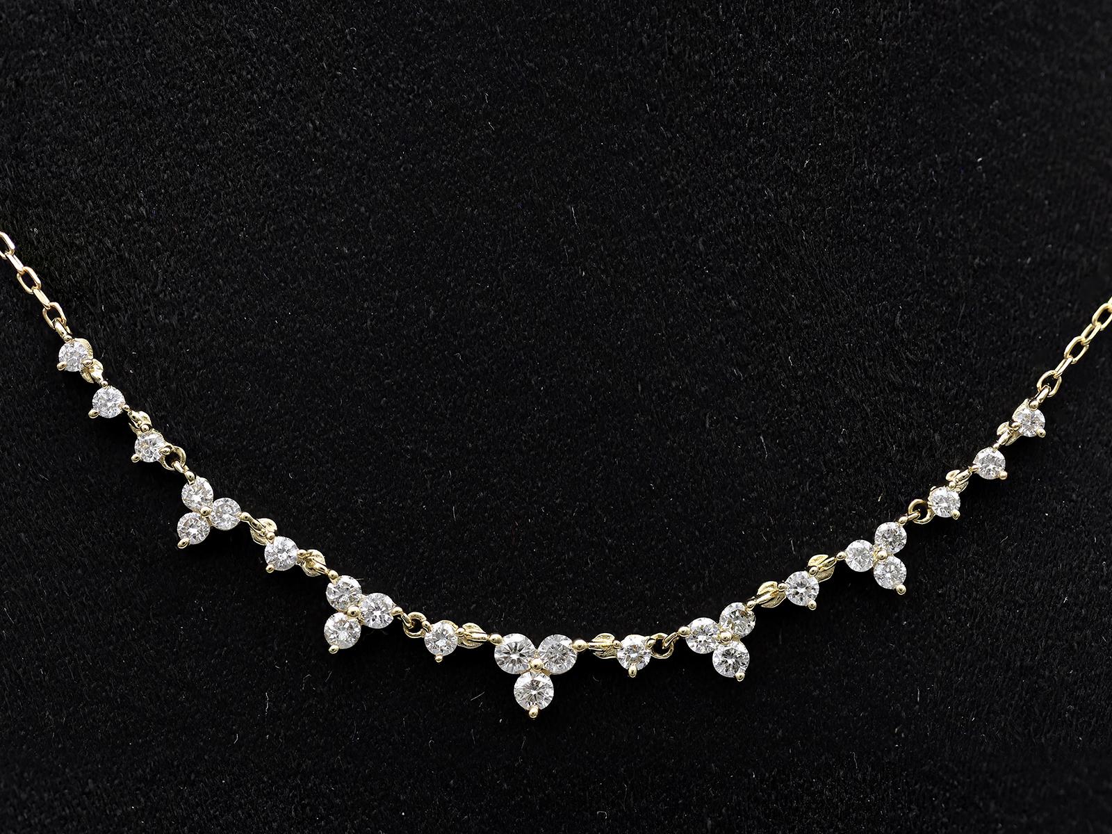 Collana a barre curve con diamanti graduati in oro giallo 14KT in vendita 1