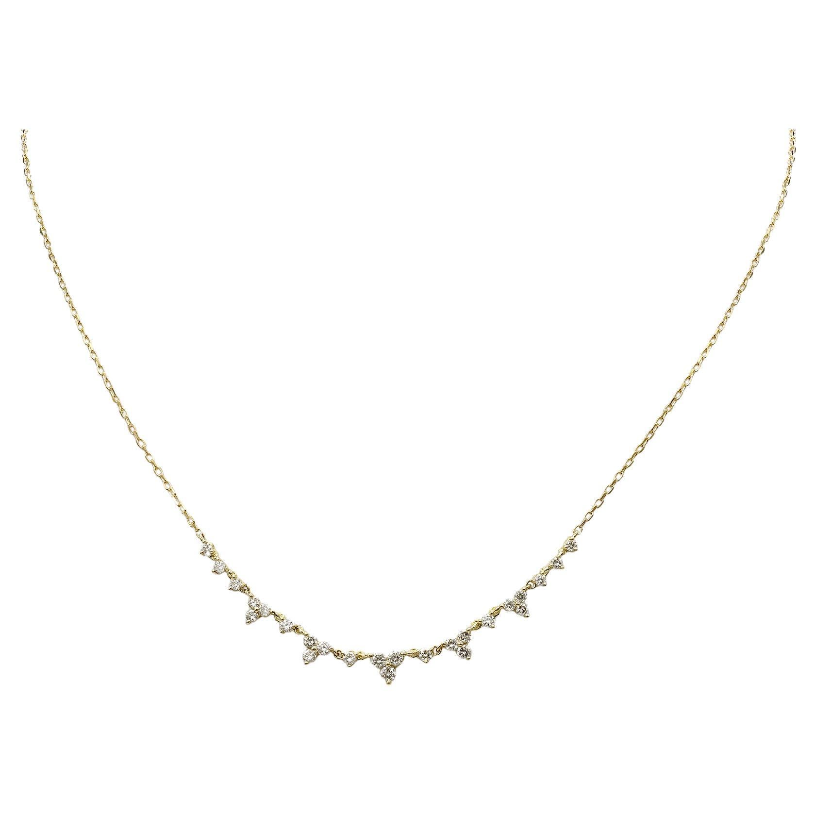 14KT Yellow Gold Graduated Diamond Curved Bar Necklace