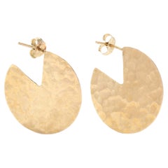 14KT Yellow Gold Hammered Pac Man Hoop Earrings