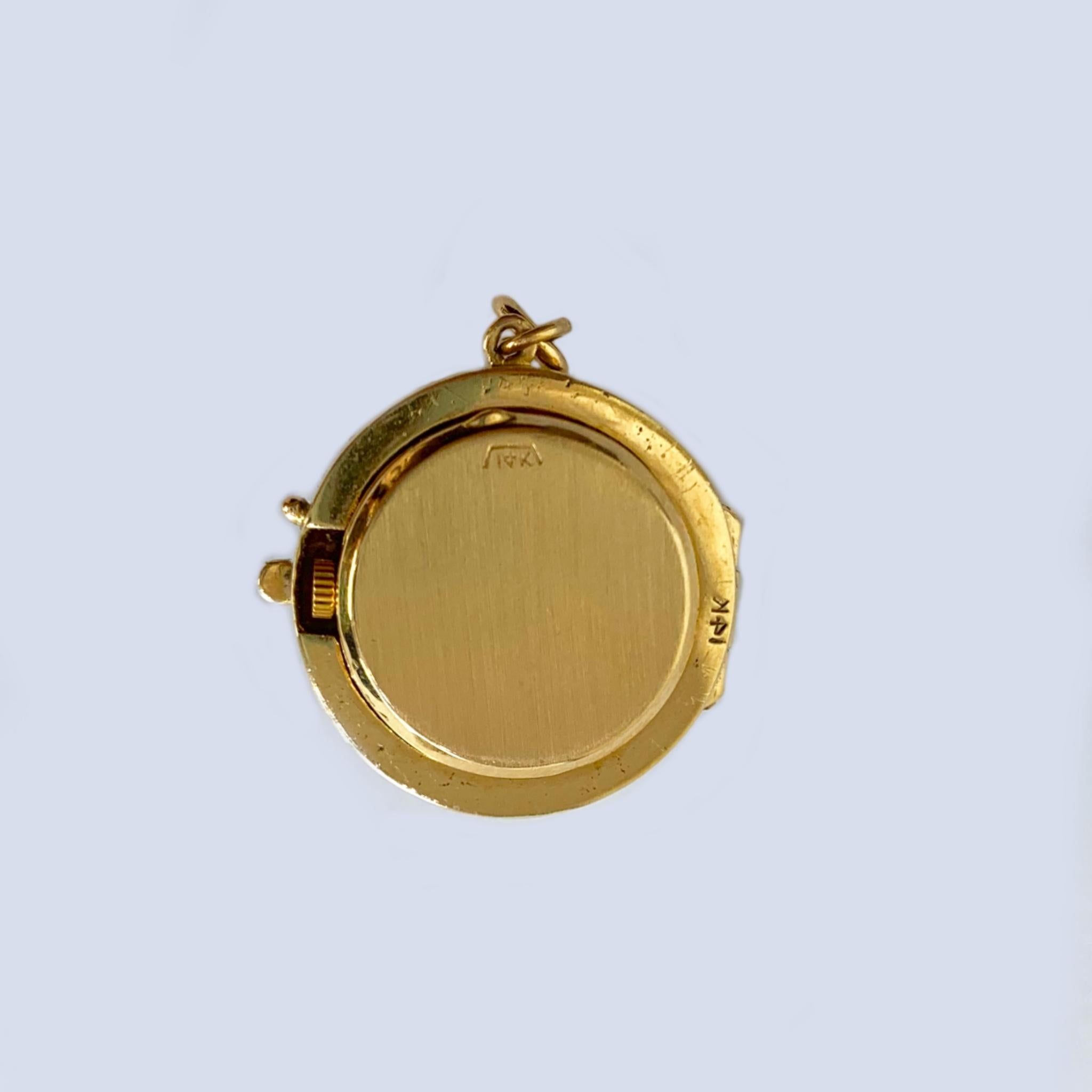14 Karat Yellow Gold Hand Painted Portrait Miniature Brooch with Hidden Watch 5