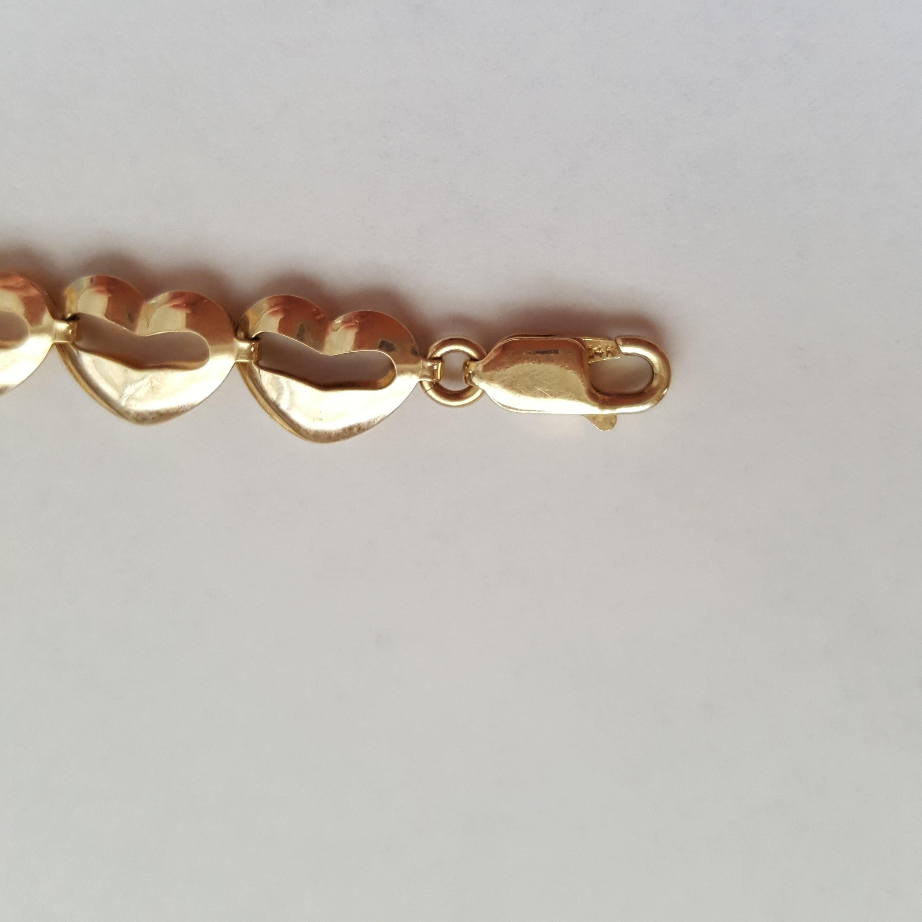 Women's 14kt Yellow Gold Heart Bracelet, 7 Plus, Excellent