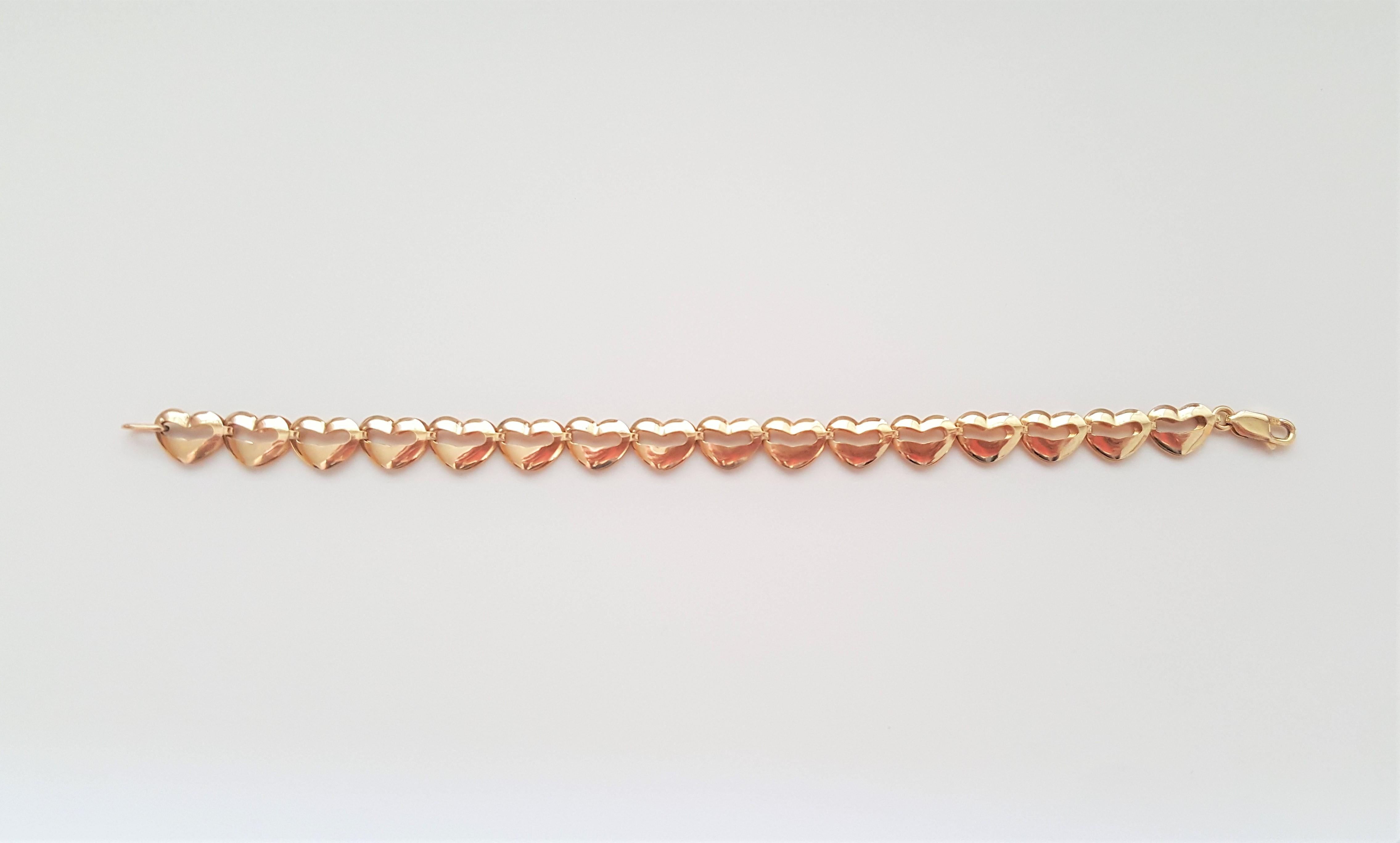 14kt Yellow Gold Heart Bracelet, 7 Plus, Excellent 1