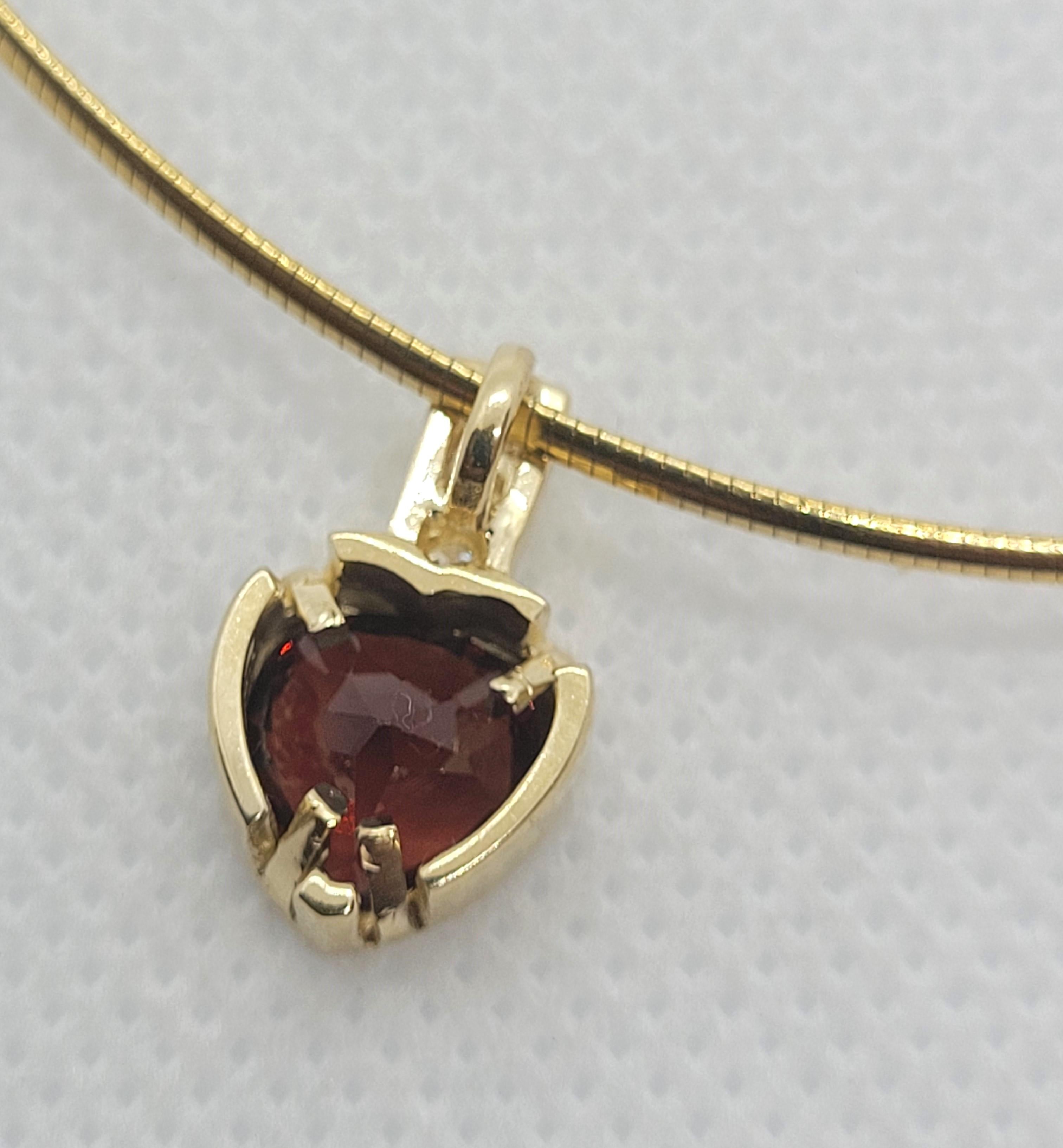 Heart Cut 14kt Yellow Gold Heart Garnet Diamond .07cttw Pendant 2.3 Grams For Sale