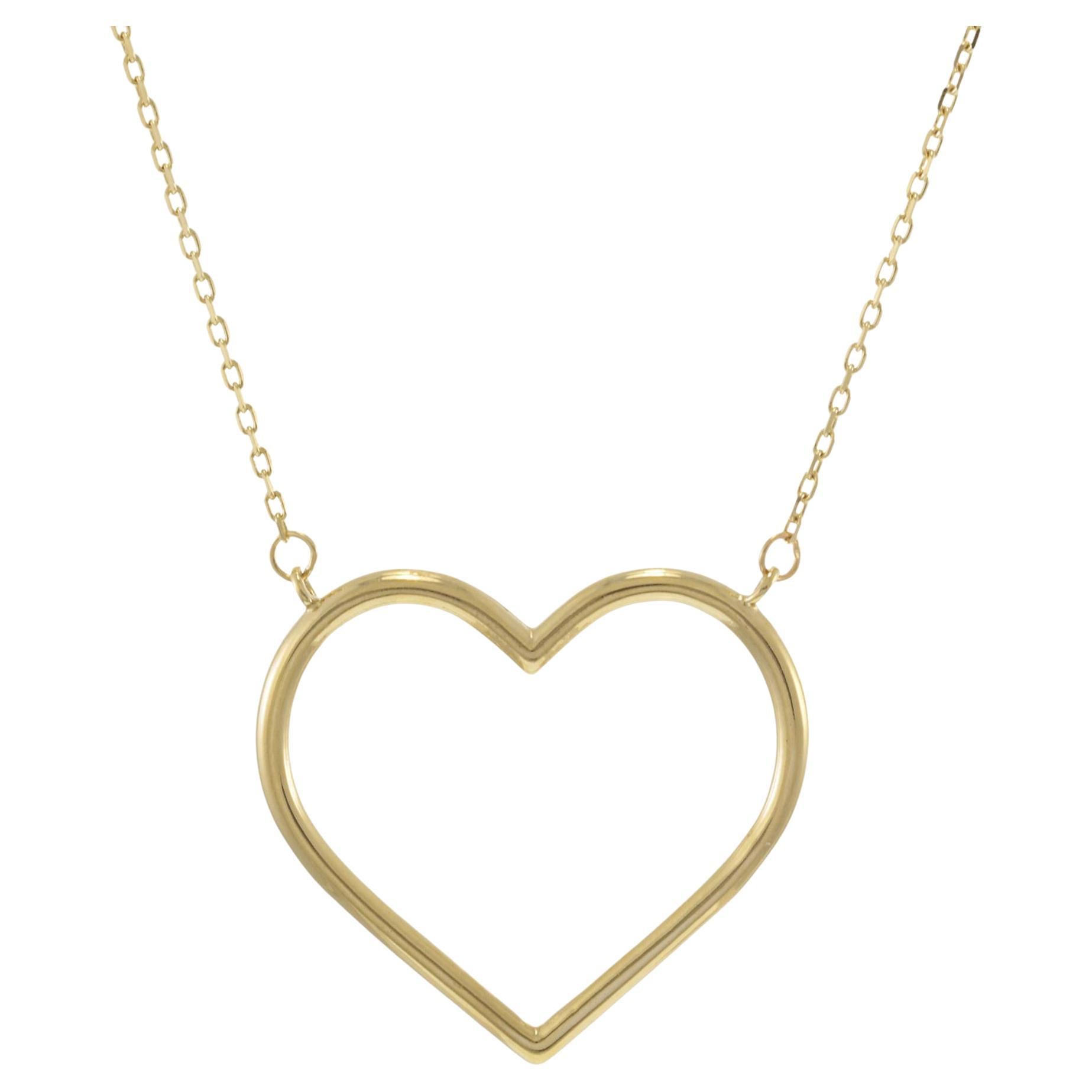 14KT Yellow Gold Heart Pendant Adjustable Necklace (16"-18") For Sale
