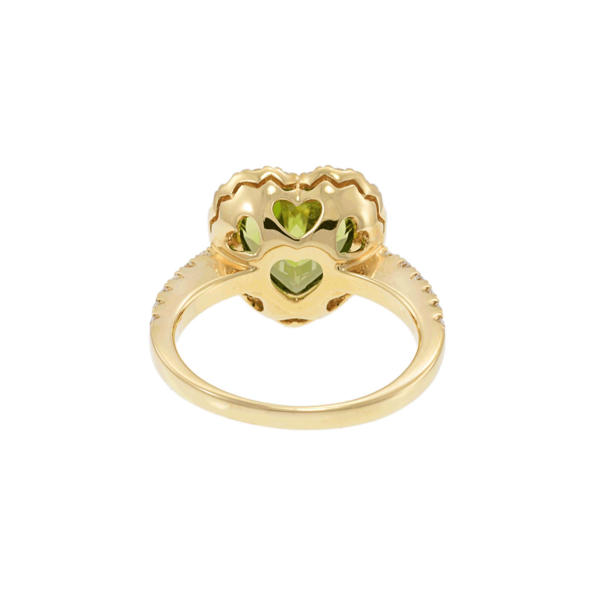14KT Herzförmiger Peridot- und Diamantring aus Gelbgold im Angebot 3