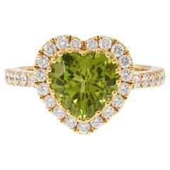14KT Yellow Gold Heart Shaped Peridot and Diamond Ring