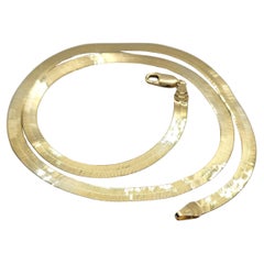 Retro 14kt Yellow Gold Herringbone Chain, 20 Inches, Italian Made, 5.2mm, Milor, 11 gr