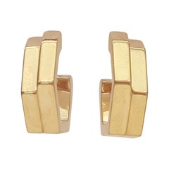 14kt Yellow Gold Hoop Earrings, Geometric Design, Friction Posts