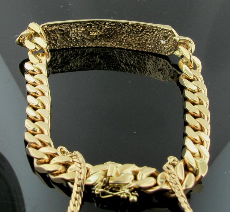 14 Karat Yellow Gold ID Bracelet with Old European Cut Diamond at 1stDibs