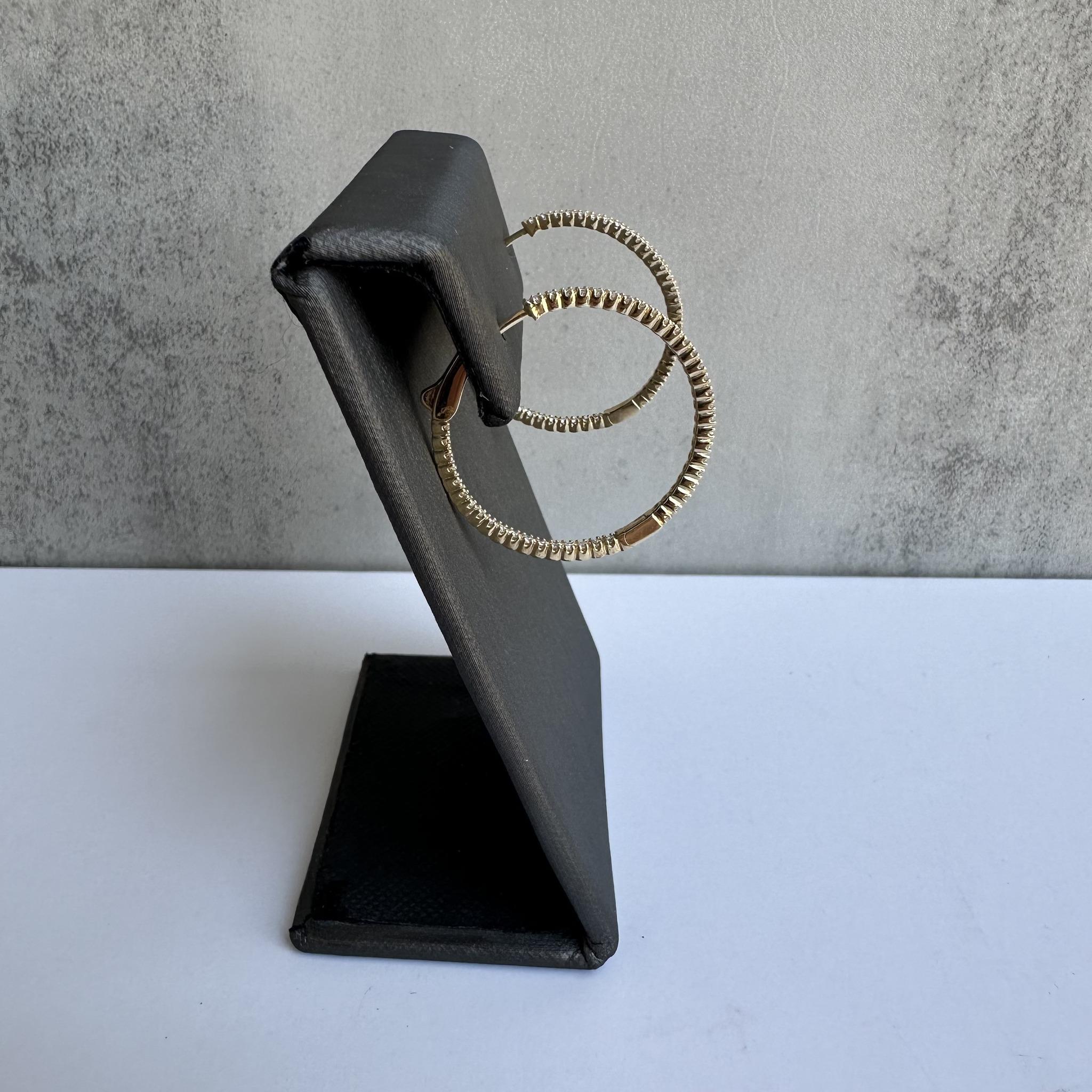 Round Cut 14kt Yellow Gold Inside/Outside Diamond Hoops - 1.10ctw GH SI Diamonds, 1 Inch For Sale