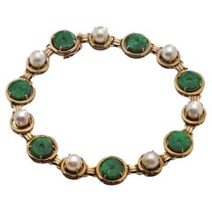 14kt Gelbgold Jade und Zuchtperlen A Link-Armband