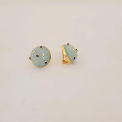 14 Karat Yellow Gold Jadeite Button Earring with Sapphires and Diamonds