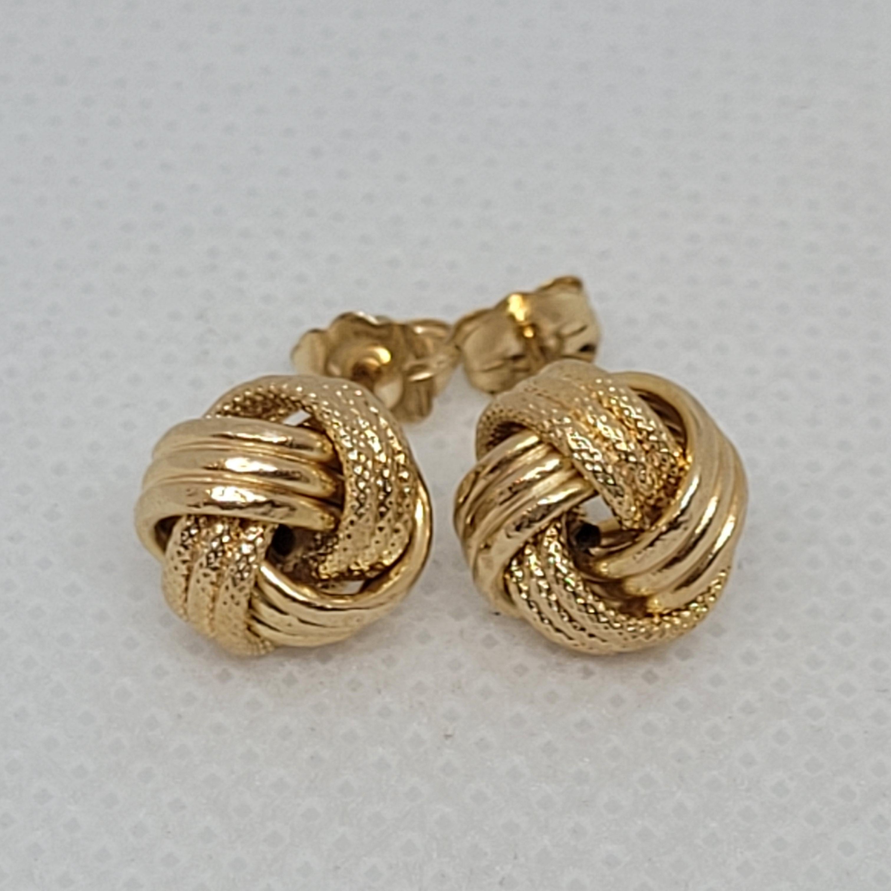 14kt Yellow Gold Knot Earrings, Friction Post with Push-On Backings, .7 Grams 1