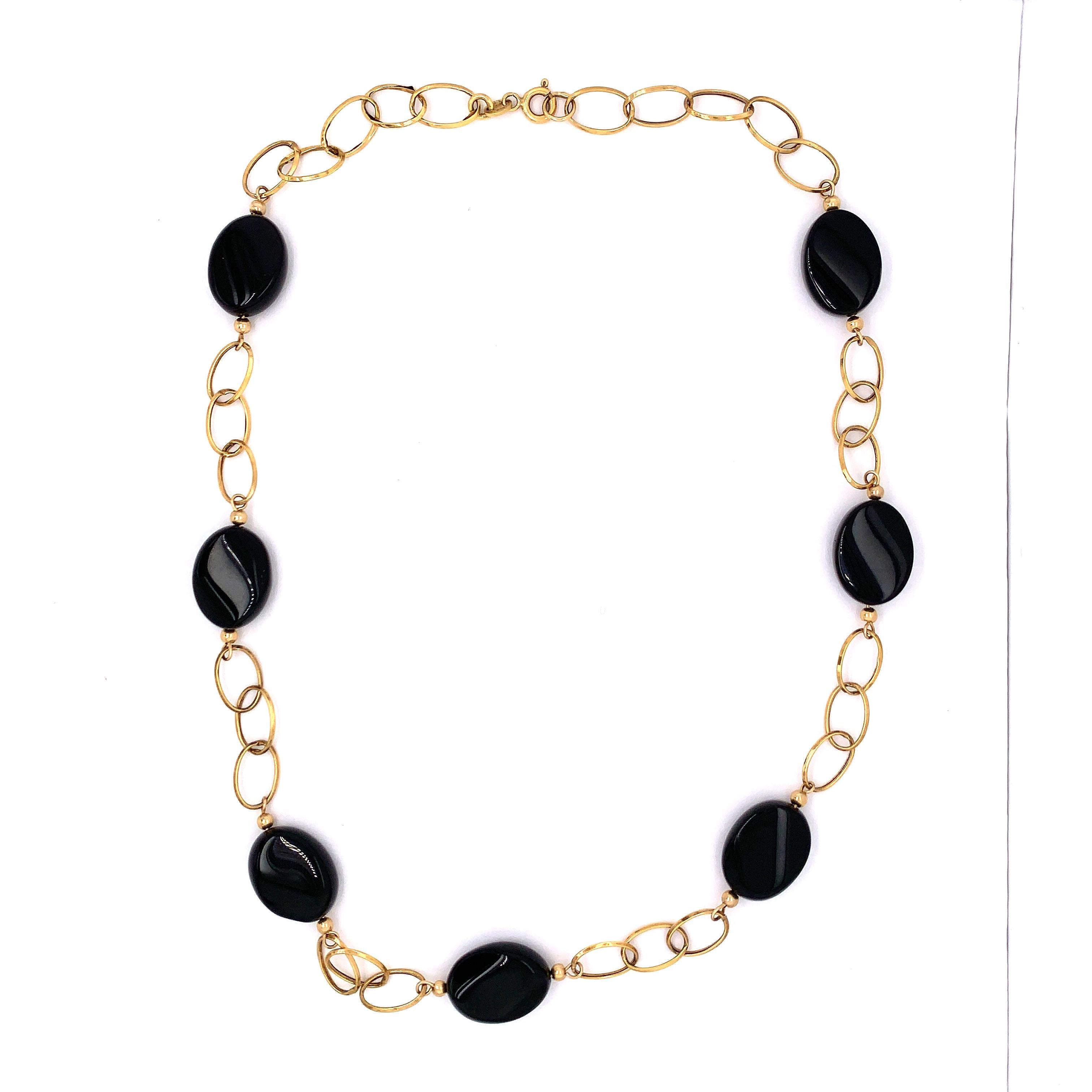 Moderne Collier à maillons en or jaune 14 carats avec pierres d'ébène 21,2 grammes au total en vente