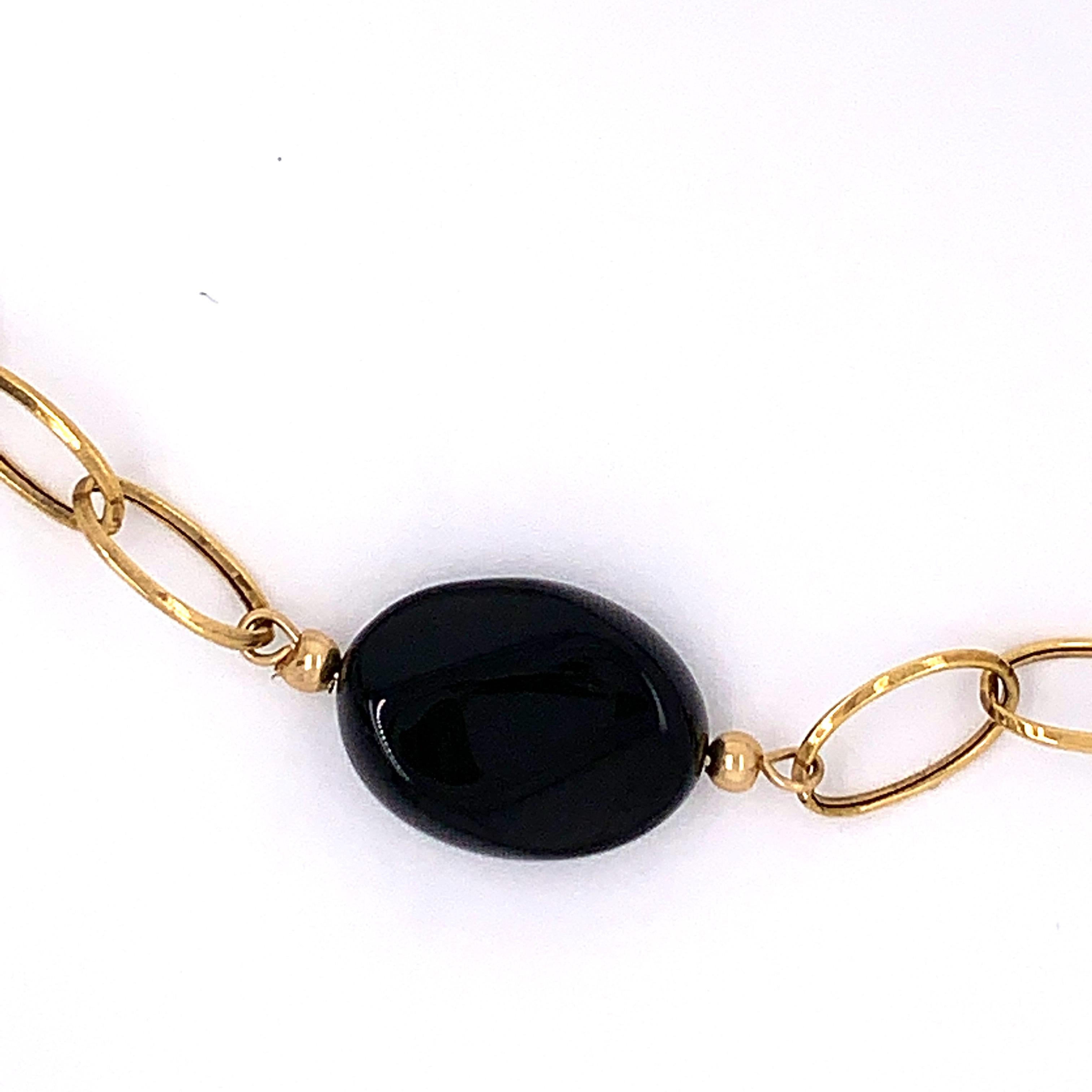 14 Karat Yellow Gold Link Necklace with Ebony Stones 21.2 Grams Total For Sale 4