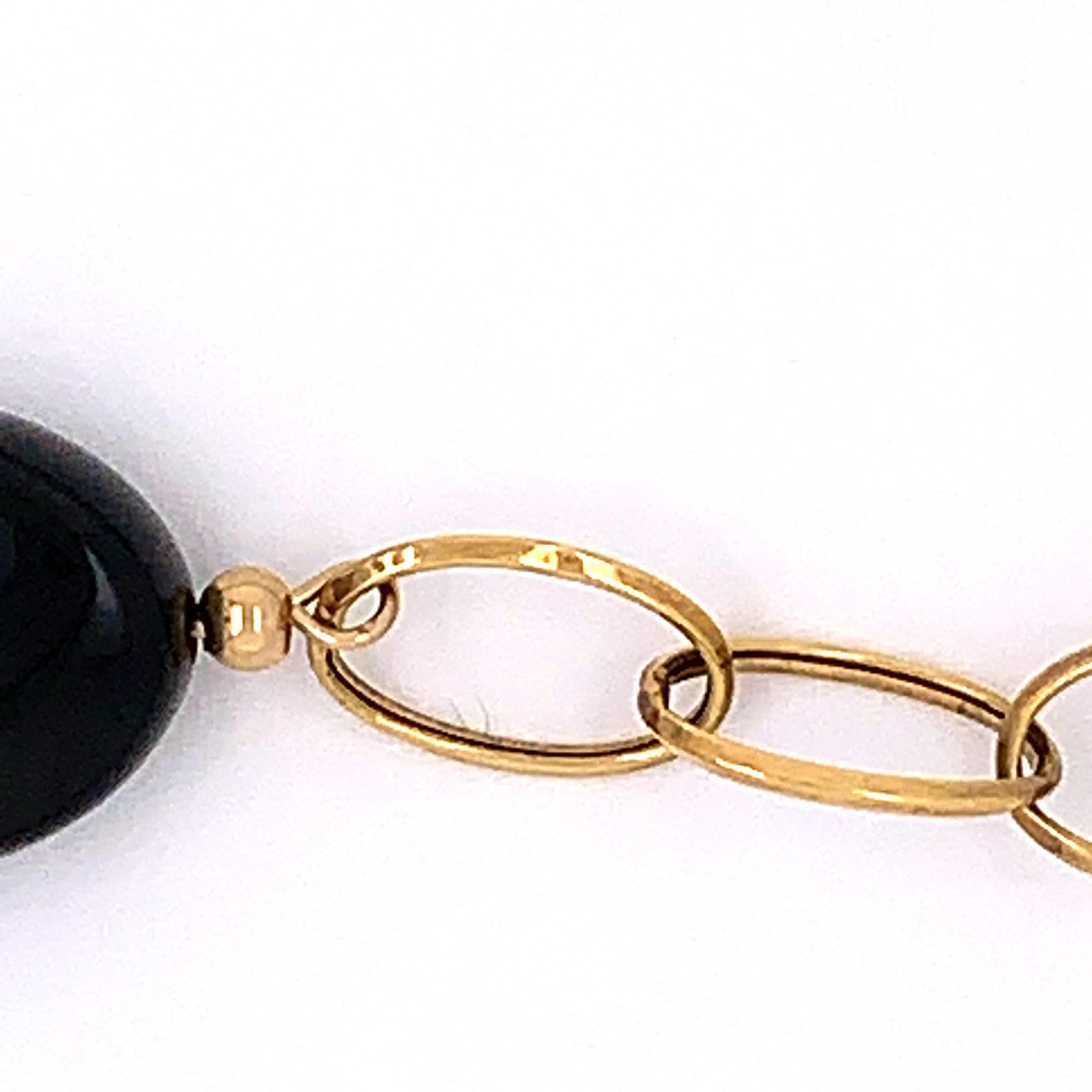 14 Karat Yellow Gold Link Necklace with Ebony Stones 21.2 Grams Total For Sale 5