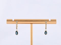 14KT Yellow Gold London Blue Topaz & Diamond Pave Drop Huggie Earrings