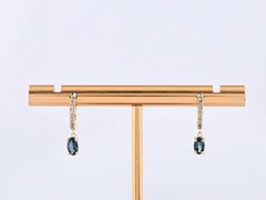 14KT Yellow Gold London Blue Topaz & Diamond Pave Drop Huggie Earrings