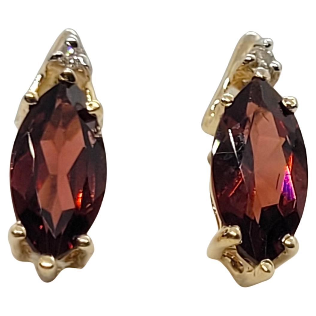14kt Yellow Gold Marquis Mozambique Garnet and Diamonds Earrings, Friction Posts