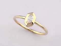 14KT Yellow Gold Marquise Diamond Hexagonal Bezel Solitaire Ring