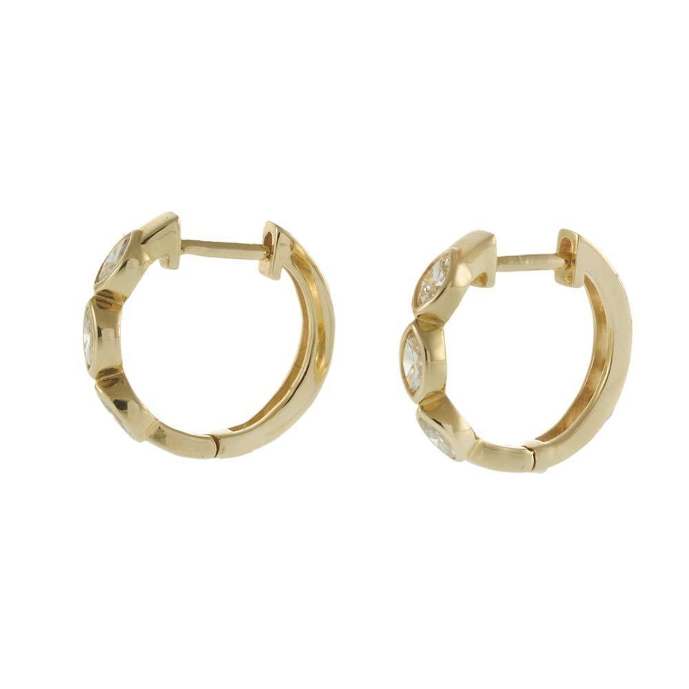 Marquise Cut 14KT Yellow Gold Marquise Diamond Huggie Hoop Earrings For Sale