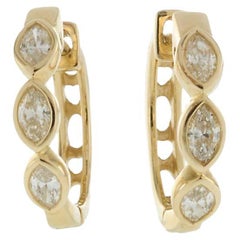 14KT Yellow Gold Marquise Diamond Huggie Hoop Earrings