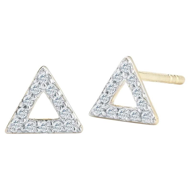 14kt Yellow Gold Mini Diamond Triangle Stud For Sale