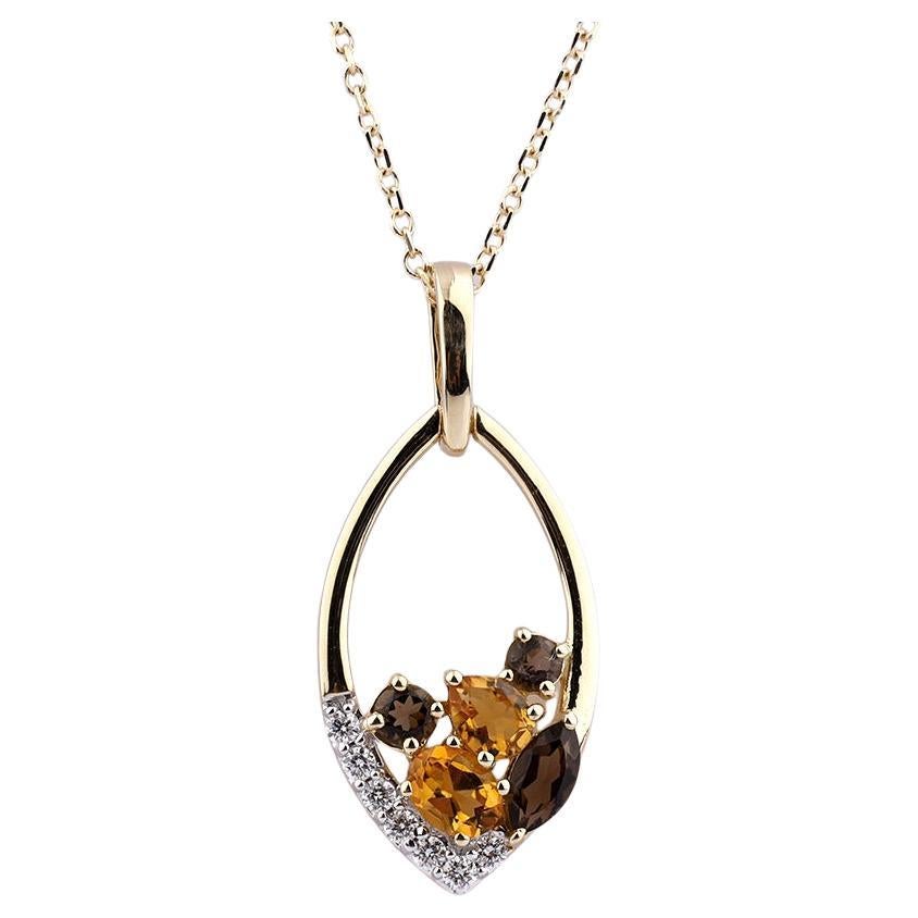 Pendentif en or jaune 14KT avec pierres mixtes et diamants