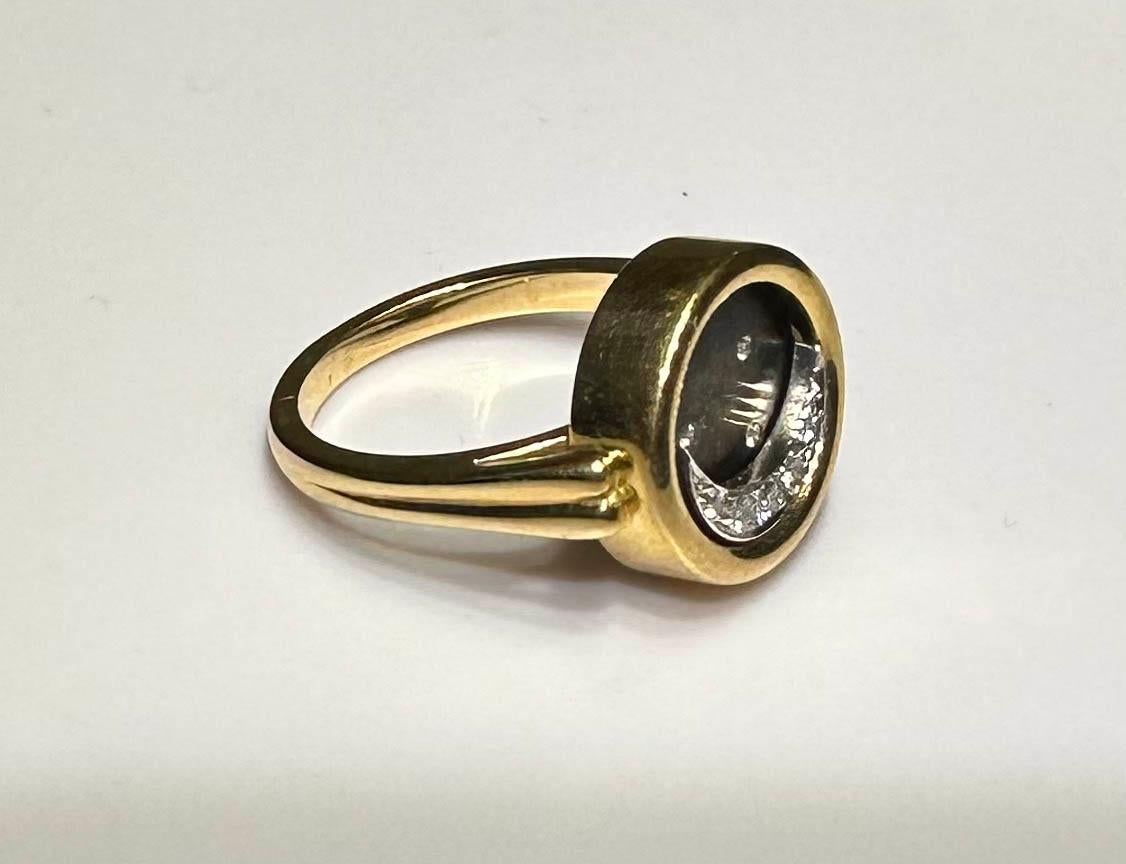 Contemporary 14kt Yellow Gold Moon Ring with Diamonds For Sale