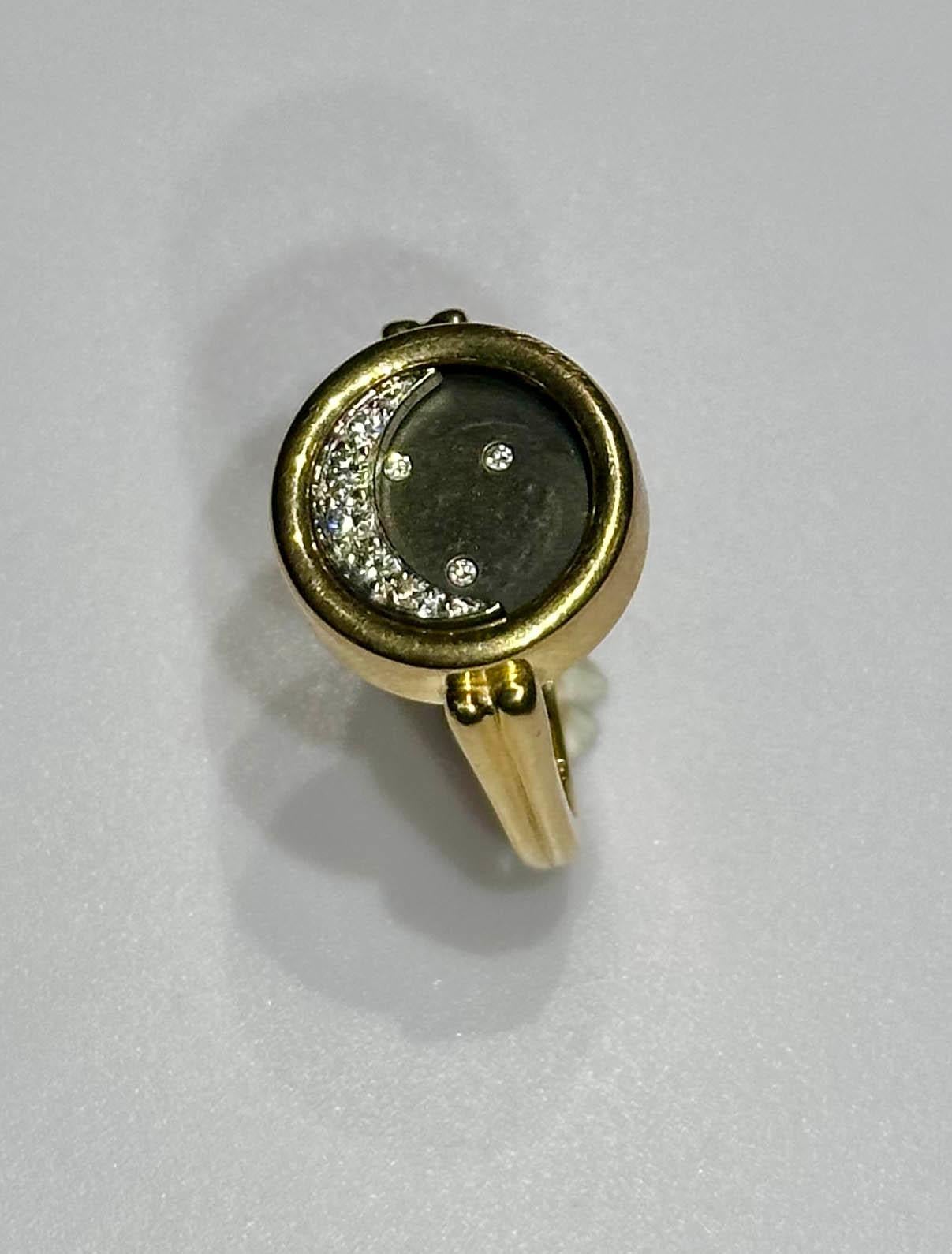 14kt Yellow Gold Moon Ring with Diamonds For Sale 1