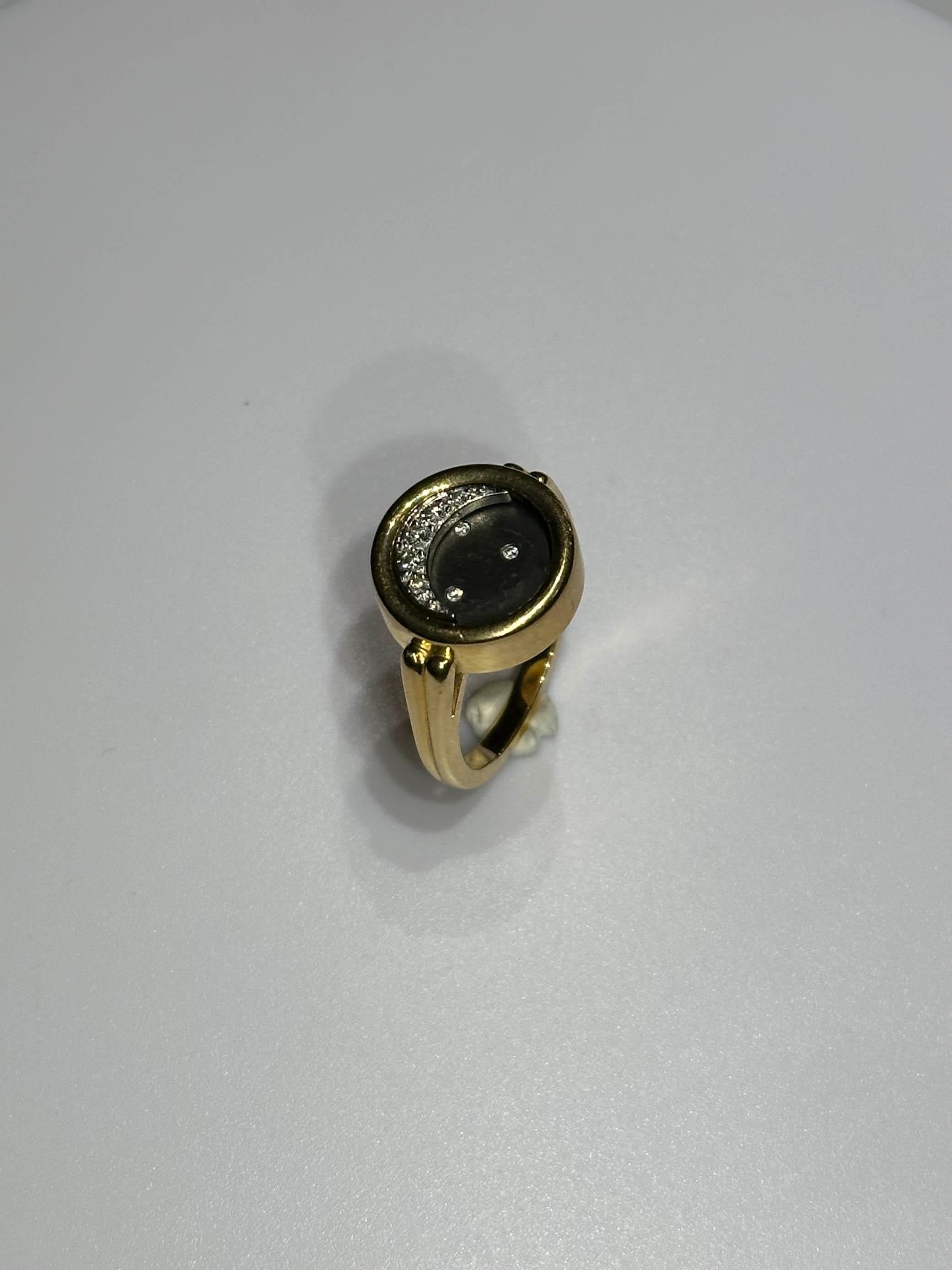 14kt Yellow Gold Moon Ring with Diamonds For Sale 2