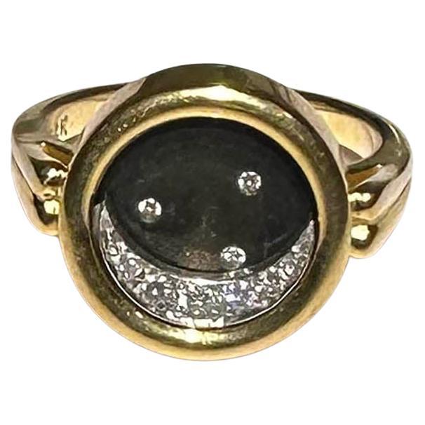 14kt Yellow Gold Moon Ring with Diamonds For Sale