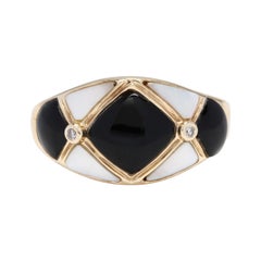 Vintage 14kt Yellow Gold, Mother of Pearl, Black Onyx and Diamond Harlequin Ring